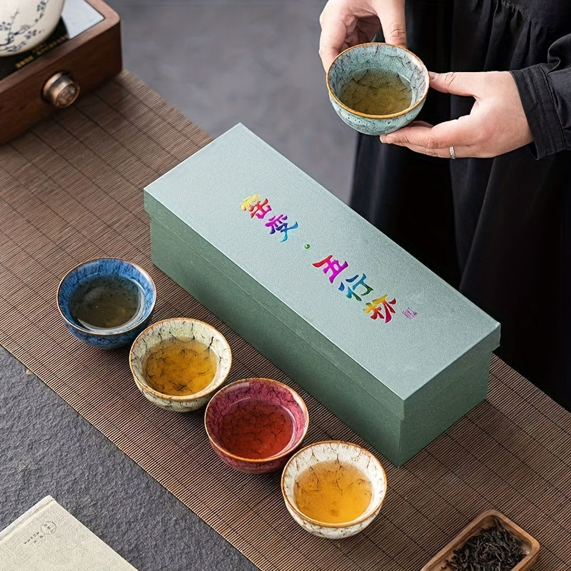 Kung Fu Tea Cups Set of 5 ¨C Handmade Kiln-Fired Jianzhan Ceramic Teacups ¨C Five-Element Design in 5 Colors with Gift Box ¨C Elegant Chinese Tea Ceremony Cup Gift for Business, Friends & Family