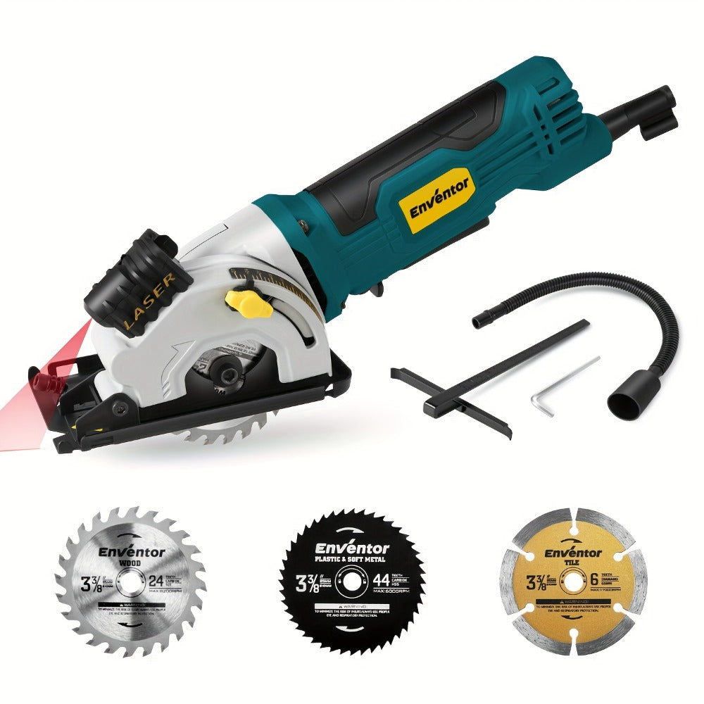 Mini Circular Saw Corded with Laser Guide 4A 3500RPM 3-3/8 Inch Compact Hand Saw for Wood Metal Tile Plastic Cuts DIY Home Improvement