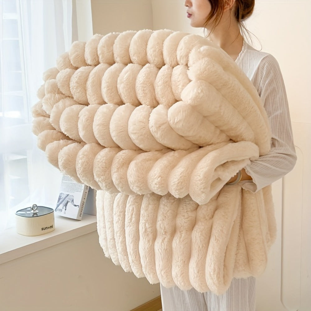Plush Faux Fur Blanket ¨C Imitation Rabbit Fur 300-350gsm Knit Throw for Sofa, Bed & Travel, All Season, 3 Colors, 2 Sizes