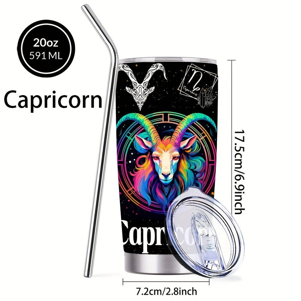 Zodiac Sign Insulated Tumbler 20oz Stainless Steel Travel Cup with Lid & Straw Hot Cold Drinks Horoscope Coffee Mug Gift for Men Women Birthday Christmas