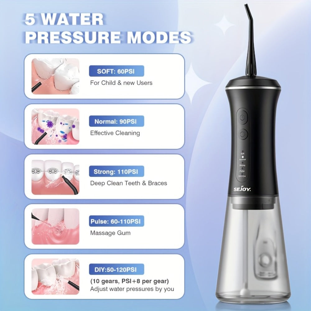 Water Flosser Electric Oral Irrigator 9 Replaceable Nozzles 350mL Tank 20-Day Battery 360¡ã Rotatable Tip Intelligent Pressure Control Deep Teeth Gum Cleaning