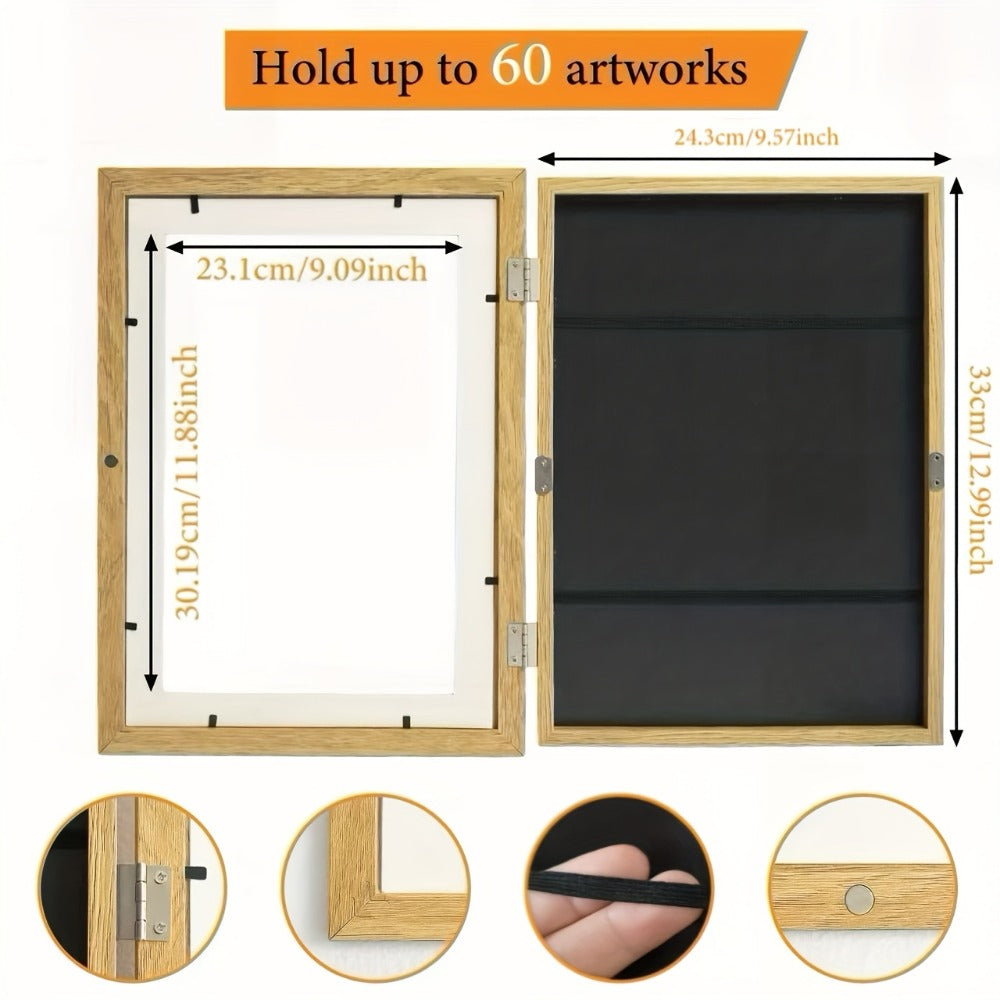 Kids Art Frames Front Opening Changeable Artwork Display Frames for Children Drawings Crafts Photos Wall Gallery - Set of 2 or 4, Black White Wood Grain