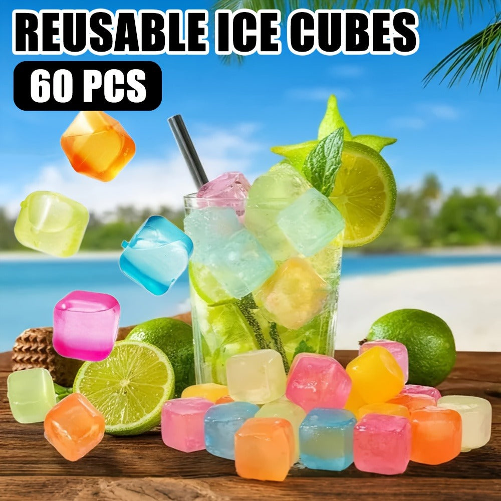 Reusable Plastic Ice Cubes 60/90/120/165 PCS - Non-Melting Non-Diluting Refreezable Ice Cubes for Whiskey, Vodka, Coffee & Cocktails, Rainbow & Unicorn Washable Fake Ice Cubes for Drinks