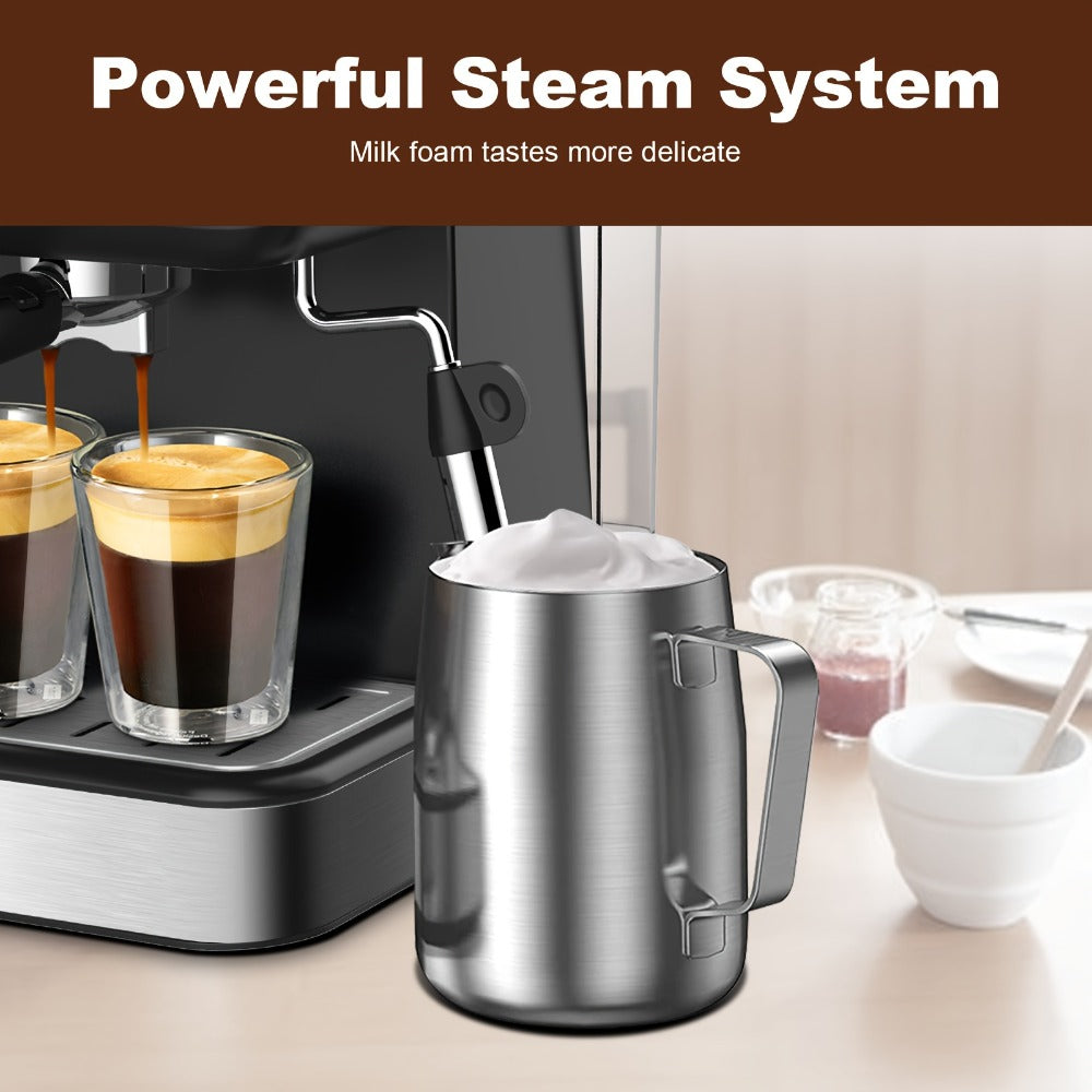 20 Bar Espresso Machine 950W ¨C Stainless Steel Espresso & Cappuccino Latte Maker with Steam Wand Milk Frother, 49.03oz Water Tank, ESE Pod Filter, Home Barista Coffee Machine ¨C Black, Pressure Gauge