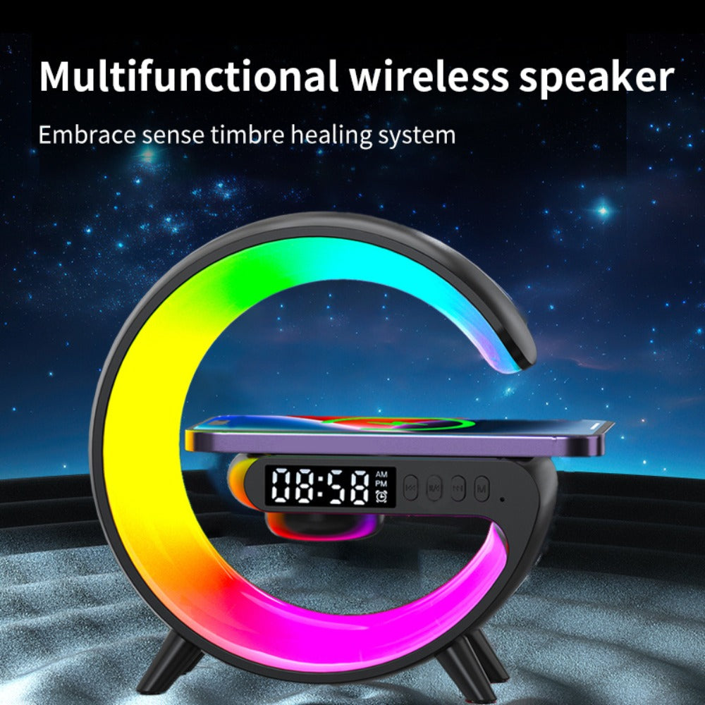 Wireless Charger with RGB Night Light ¨C 4-in-1 Bluetooth Speaker Alarm Clock Wake Up Light, 256 RGB Colors, Qi Fast Charging for iPhone Samsung, Bedside Nightstand Lamp