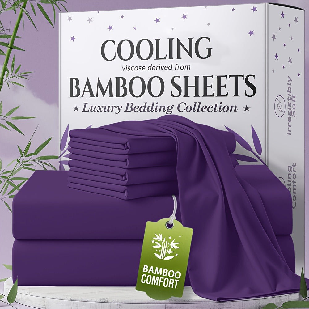 Bamboo Bed Sheet Set 4-6 Piece Extra Deep Pocket Breathable Cooling Soft Wrinkle-Free Hotel Luxury Pillowcase Set Twin Full Queen King 15 Colors