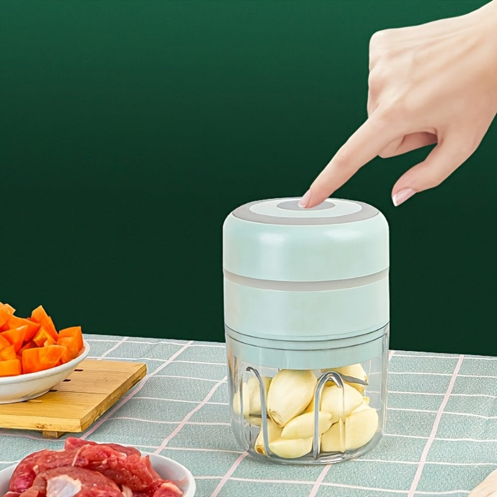 USB Electric Mini Food Chopper & Garlic Crusher, Portable 8.45oz Electric Vegetable Chopper with Meat Grinder Attachment, Rechargeable Kitchen Food Processor for Camping, Picnic & Home Use