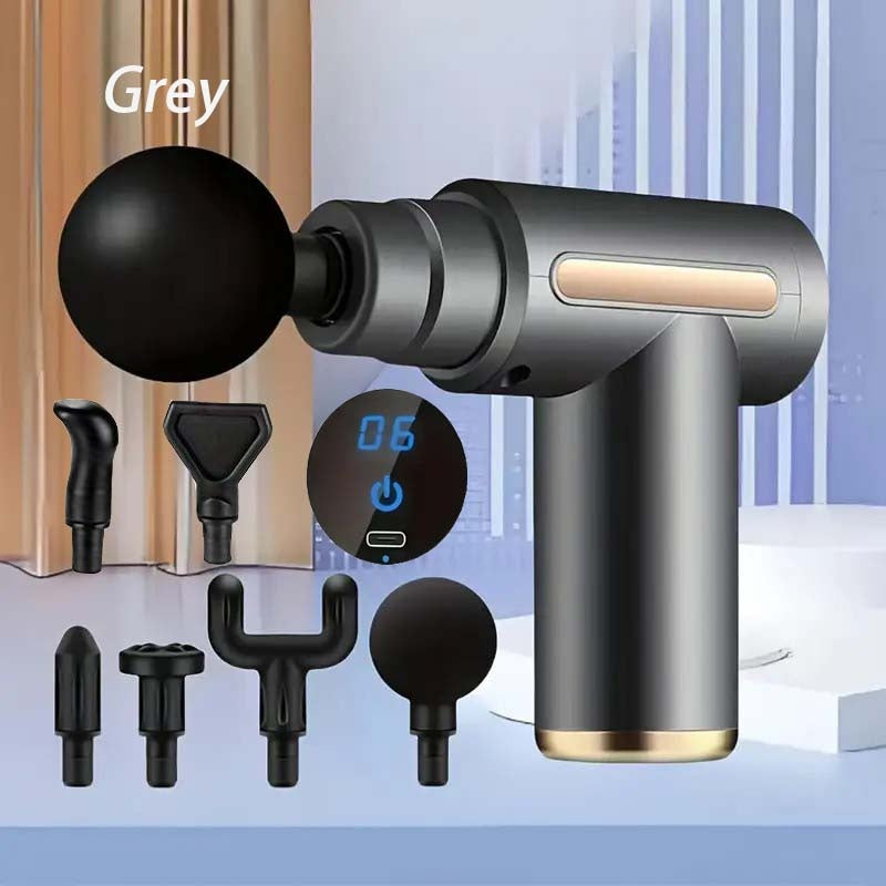 Portable Mini Fascia Gun ¨C USB Rechargeable Muscle Massage Gun with 4 Interchangeable Heads & 6 Speed Modes, Silent Motor Deep Tissue Massager for Back, Neck & Full Body Sports Recovery