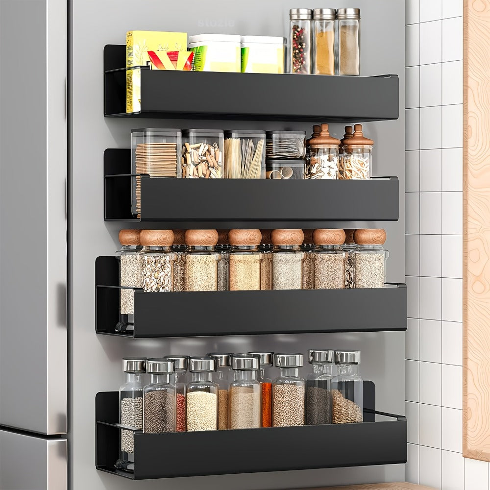 Magnetic Storage Box Organizer for Refrigerator, Washing Machine & Coffee Machine ¨C Strong Magnetic Adsorption No-Drill Spice Rack & Kitchen Organizer, Stylish Household Storage (Black/White, 2/4pcs)