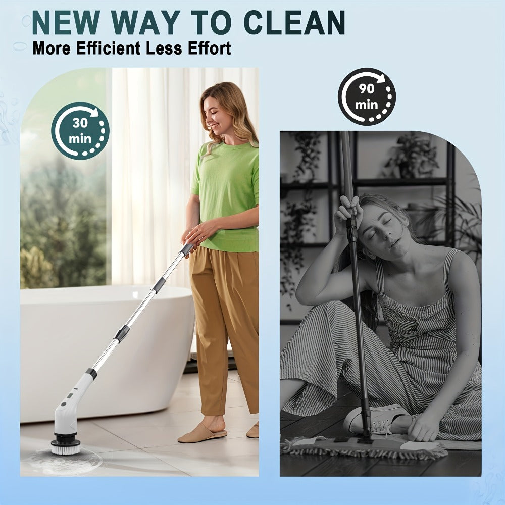 Telescopic Electric Cleaning Brush with Long Handle, 7-in-1 & 14-in-1 Multifunctional Power Scrubber Kit, Replaceable Brush Heads, Household Floor Kitchen Bathroom Tile Grout Scrubbing Tool