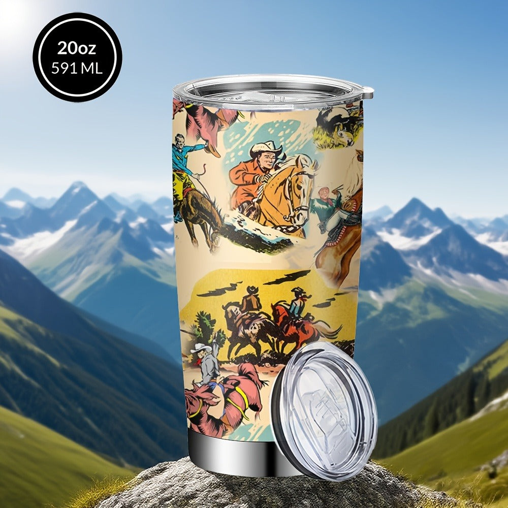 Cowboy Insulated Tumbler 20oz Stainless Steel with Lid & Straw | Western Graphic Travel Cup for Hot & Cold Drinks ¨C Camping Drinkware, Birthday & Holiday Gift for Men & Women