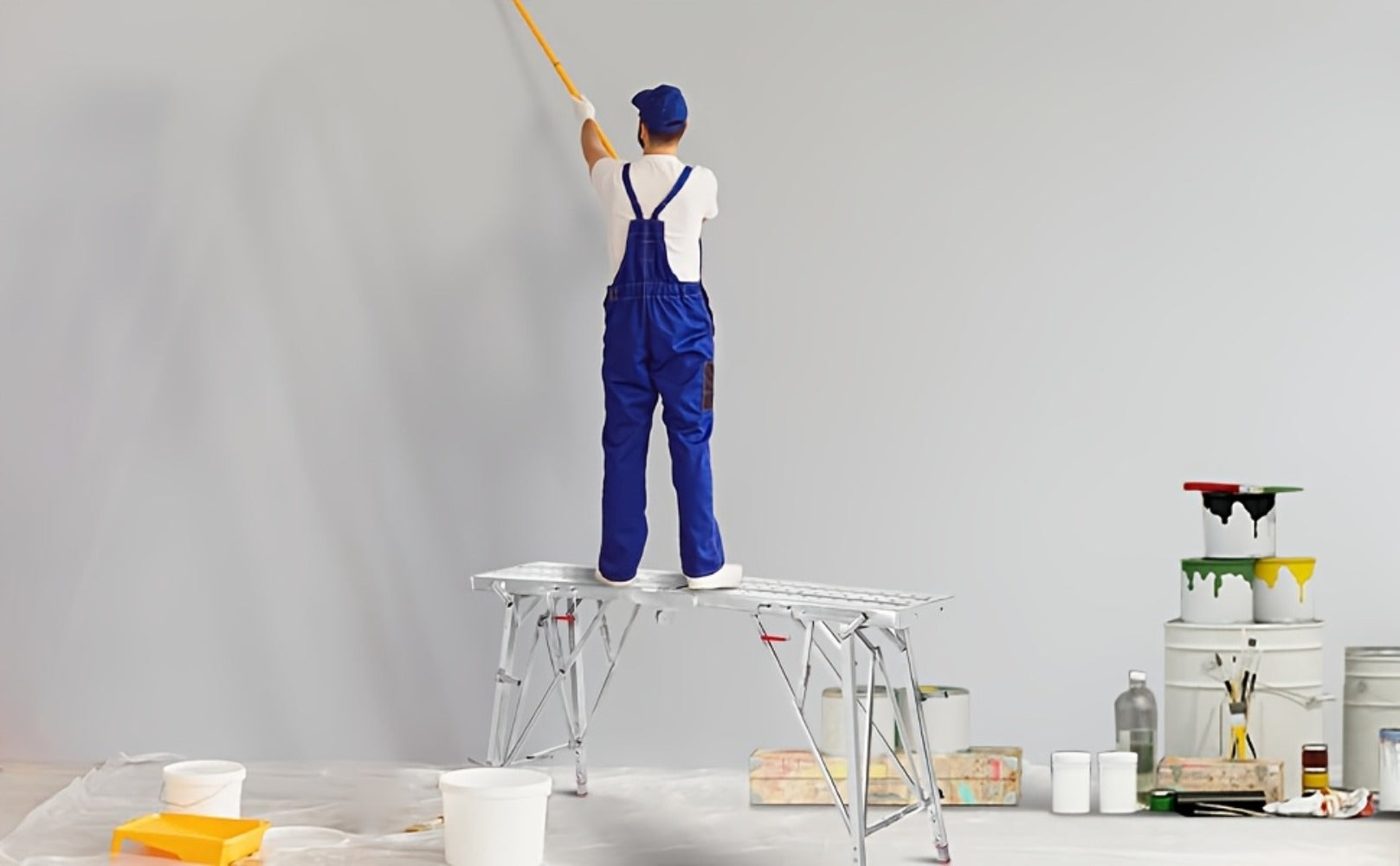 Adjustable Folding Scaffolding Work Platform 800 lbs, Portable Drywall Bench Step Ladder with Anti-Slip Feet & Safety Lock, Height 31.5¡±-49.2¡±, for Painting, Cleaning, Car Washing & Decorating