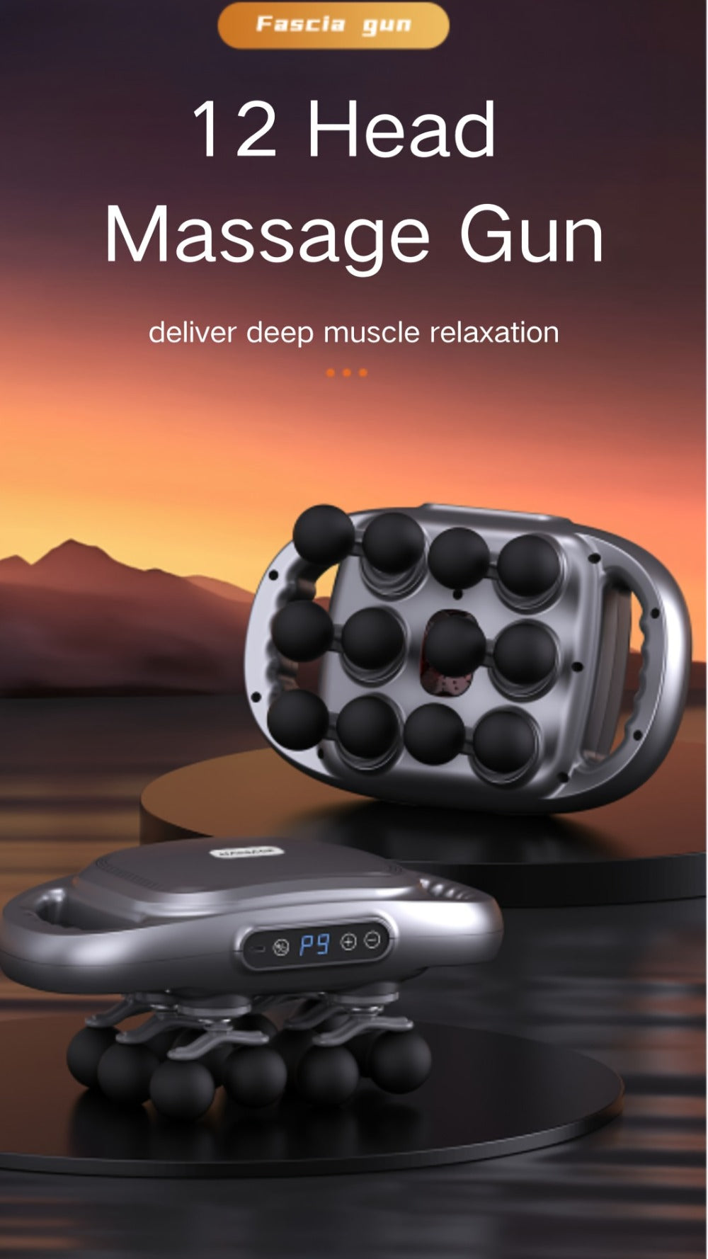 Massage Gun 12 Heads Deep Tissue Percussion Muscle Massager Set for Back Neck Shoulders Legs Foot Pain Relief Quiet Handheld Electric Body Massager