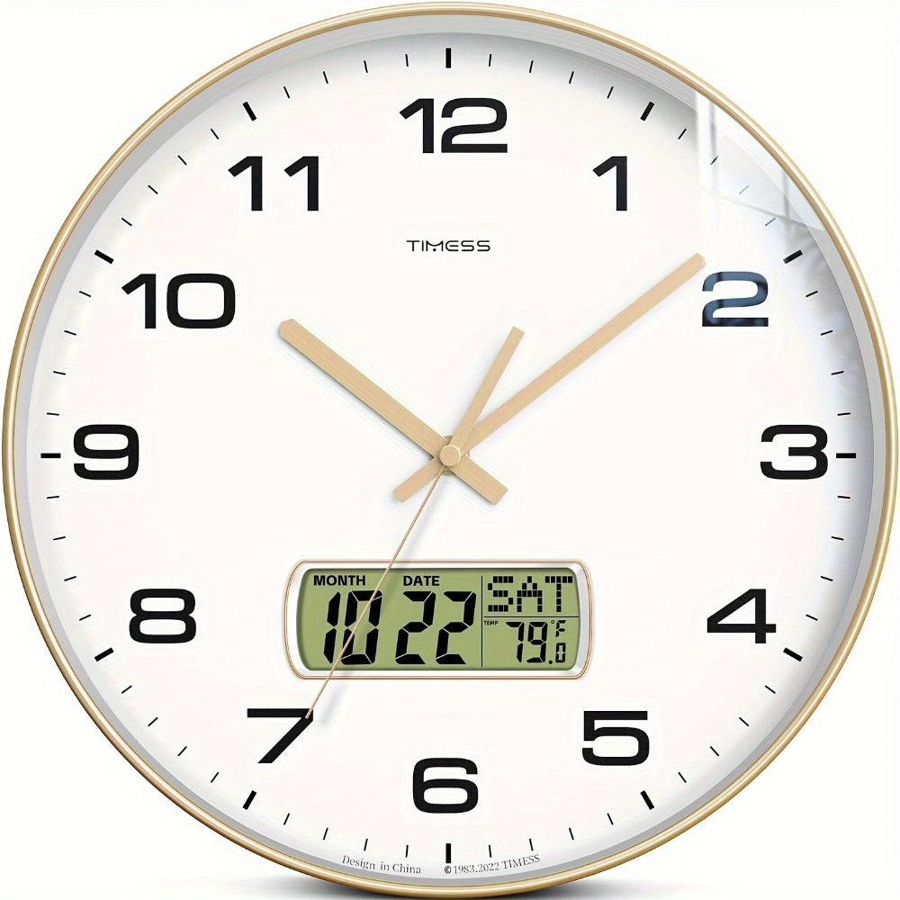 Silent Wall Clock Round Analog 10/12 Inch ¨C Battery Operated, Calendar & Temperature Display, Non-Ticking Quiet Movement for Bedroom, Office & Living Room, Multiple Colors