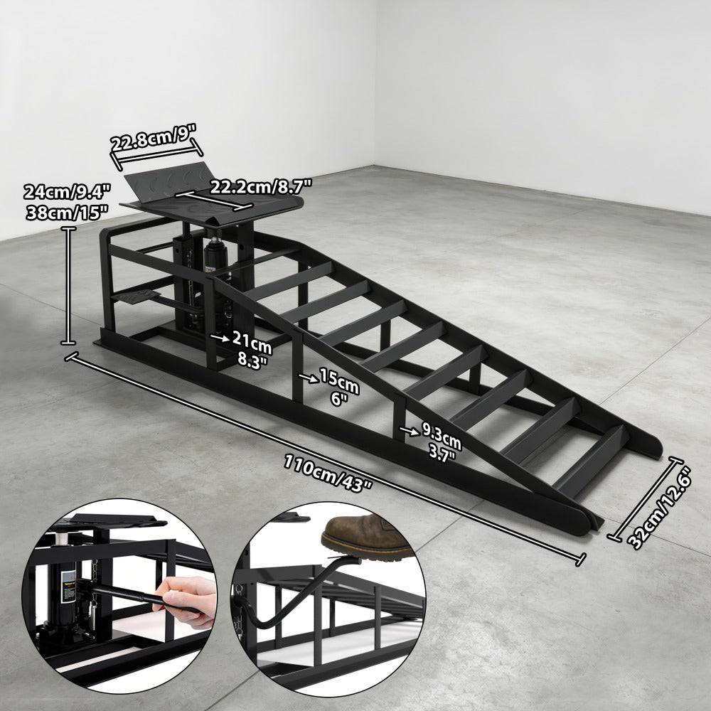 Hydraulic Car Ramps 2-Pack 5T 11050 Lbs High Lift Vehicle Wheel Ramps for Oil Change Tire Service with Supporting Crane Foot Pedal Portable DIY Auto Shop Truck SUV