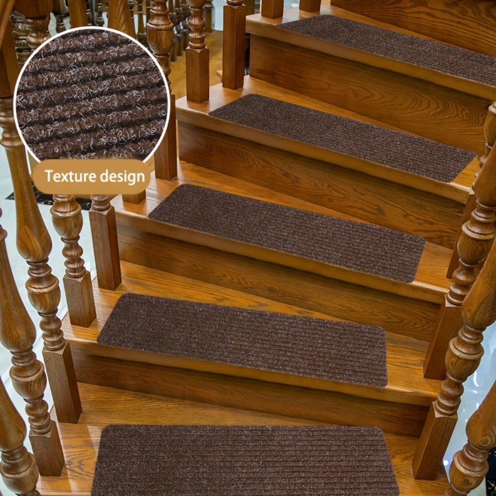 Non-Slip Stair Treads 15pcs 8¡±x30¡± Self-Adhesive Carpet Pads for Wooden Steps ¨C Washable Polyester Indoor Stair Mats for Safety, Anti-Slip Step Covers in Multiple Colors