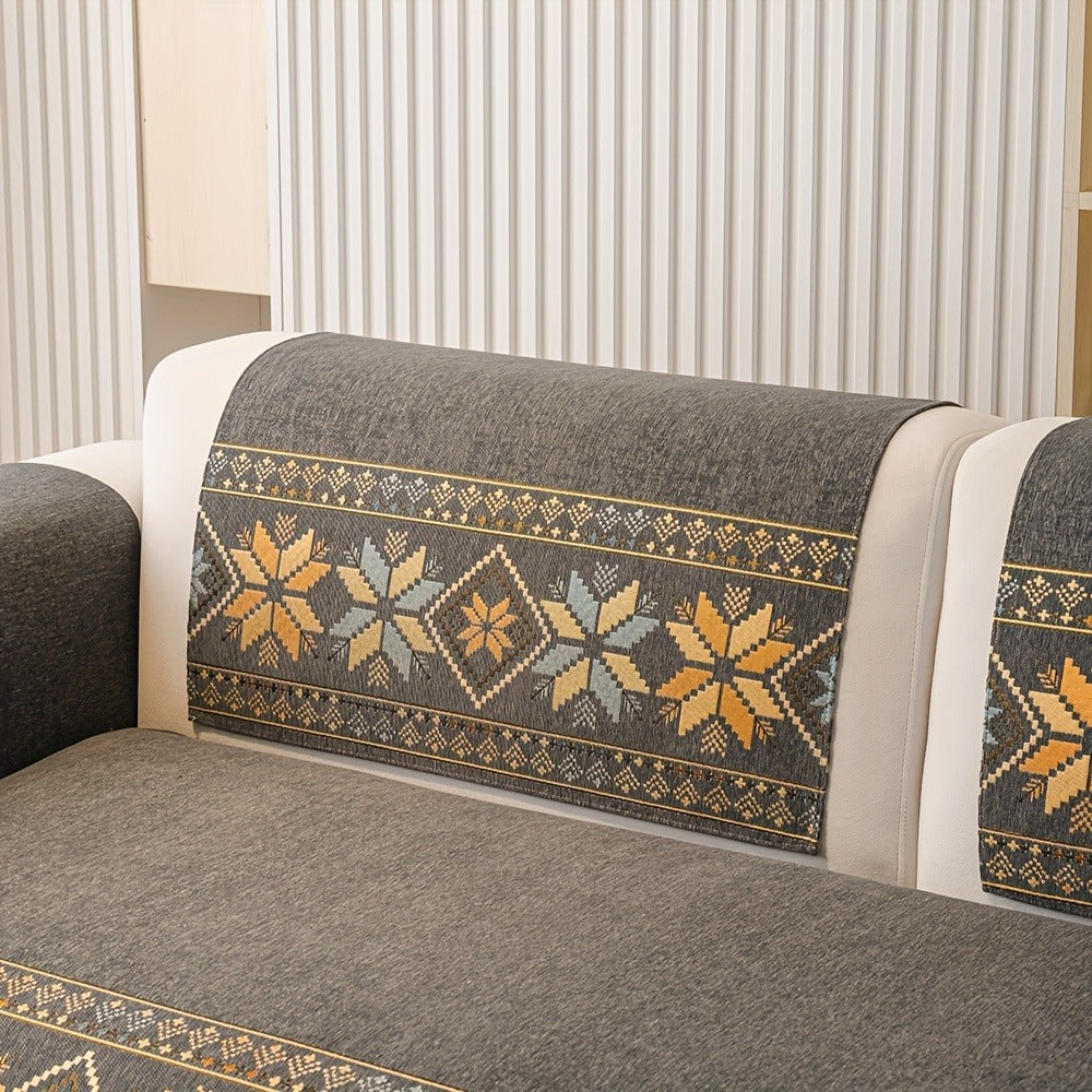 Chenille Sofa Slipcover 1pc Boho Vintage Style - Luxury Non-Slip Removable Four Seasons Universal Couch Cover | Armrest 1 2 3 4 Seater | Dark Gray Light Gray Blue | Living Room Home Decor
