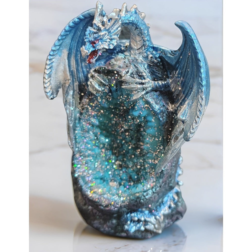 Dragon Figurine Statue Guarding Crystal Cave Polyresin Collectible Home Decor Sculpture Fantasy Dragon Gift for Birthday Housewarming Holiday Room Office Shelf Decor