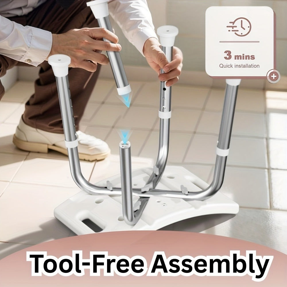 Aluminum Shower Chair 6-Level Adjustable Height Bath Stool Extra Wide Seat Tool-Free Assembly Anti-Slip Feet Lightweight Ergonomic Bath Seat for Elderly Disabled Pregnant Women Post-Surgery Recovery Bathroom Safety White