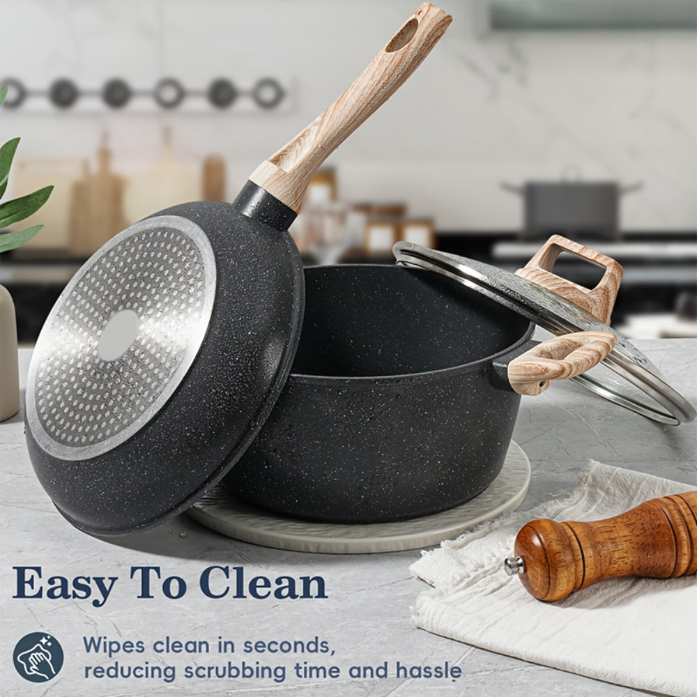 Pots and Pans Set 12-Piece Non-Stick Kitchen Cookware ¨C Complete Cooking Set with Frying Pan | Durable Even-Heating Non-Stick Coating | Available in Black & White | Home Kitchen Essentials