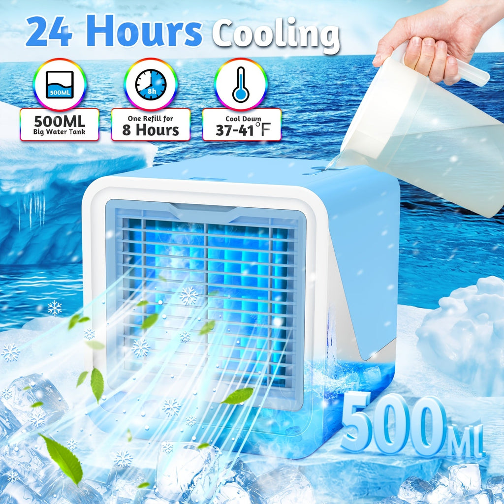 Portable Mini Air Conditioner Fan | Personal Evaporative Cooler with 3-Speed Settings & Timer, Quiet Desktop Cooling Fan for Room, Home, Office & Car Use ¨C USB Powered, Compact Design