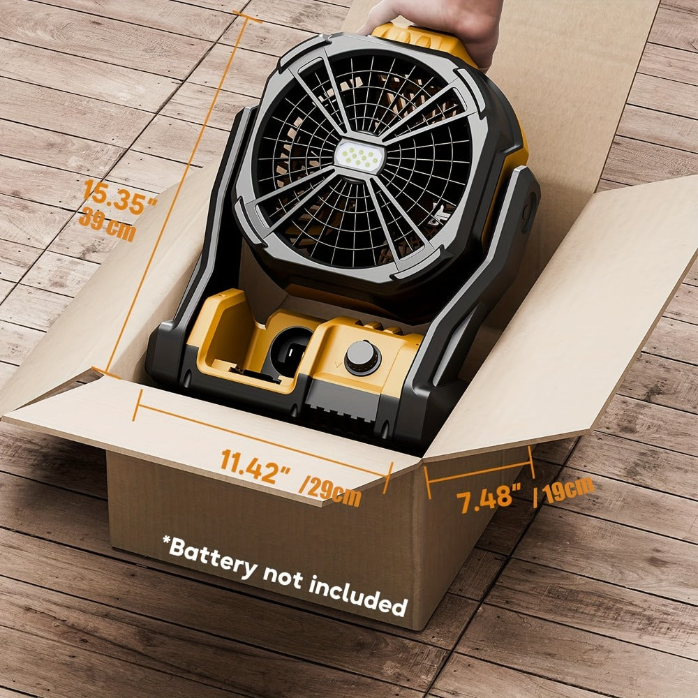 Cordless Jobsite Fan Compatible with DeWalt 20V Max Battery, LED Light Auto Oscillating 180¡ã Tilt Adjustable Speed, Portable Battery Powered Fan with Hanging Hook for Camping, Garage and RV
