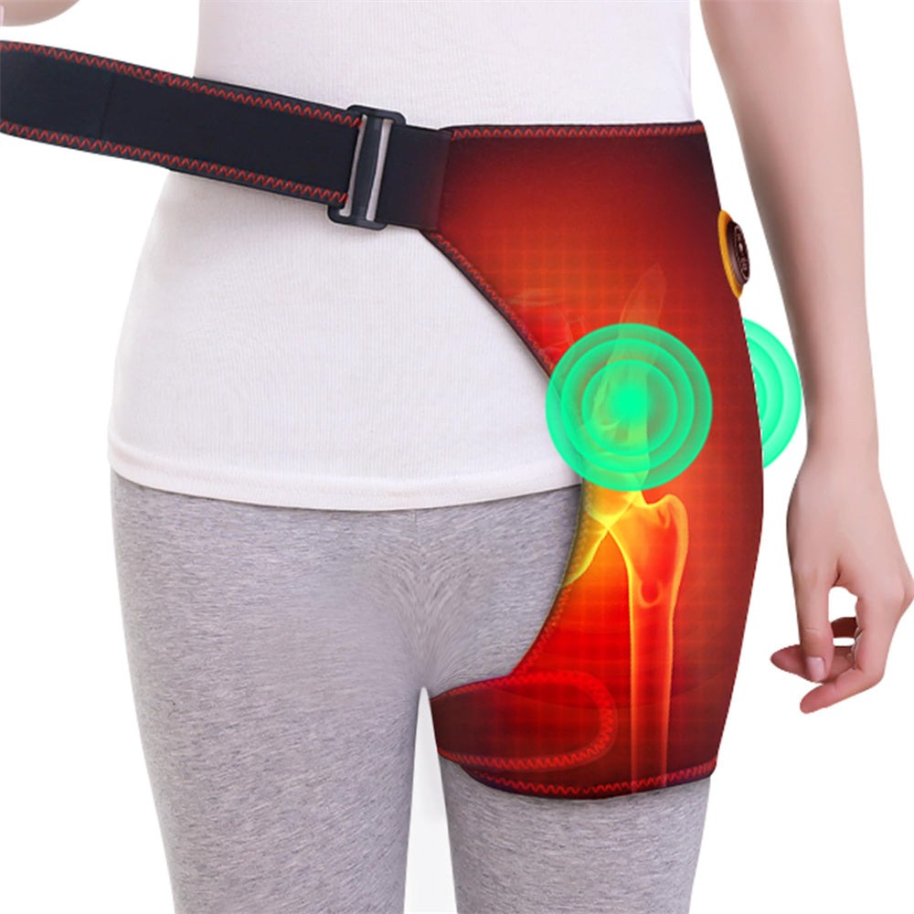 Heated Hip Brace Massager USB Electric for Men & Women - 3 Vibration & 3 Heat Settings Hip Thigh Support Wrap with Heating Pad, Hamstring Pain Relief Brace, USB Rechargeable, Black