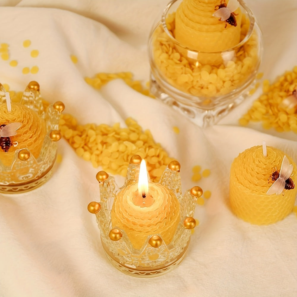 Beeswax Candles Set - Natural Pure Beeswax Votive Candles with Bee Decorations, Handcrafted from Beekeepers, Set of 6 or 12, Honey Scented Candle Gift for Home Decor, Weddings, Holidays & Gifting