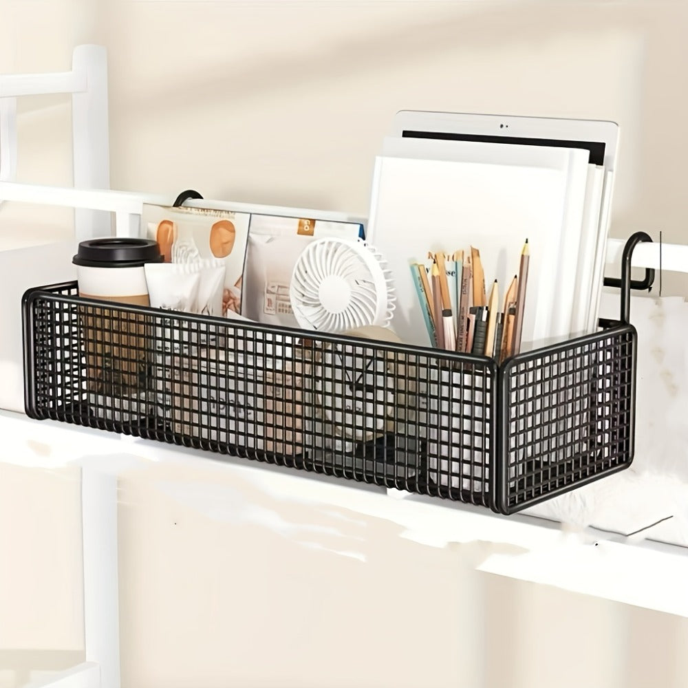 Over Door Hanging Basket Storage Rack - Woven Mesh Metal Organizer Shelf for Bedroom Dorm Wardrobe Closet, Space-Saving Wall Mounted Hanging Storage Basket