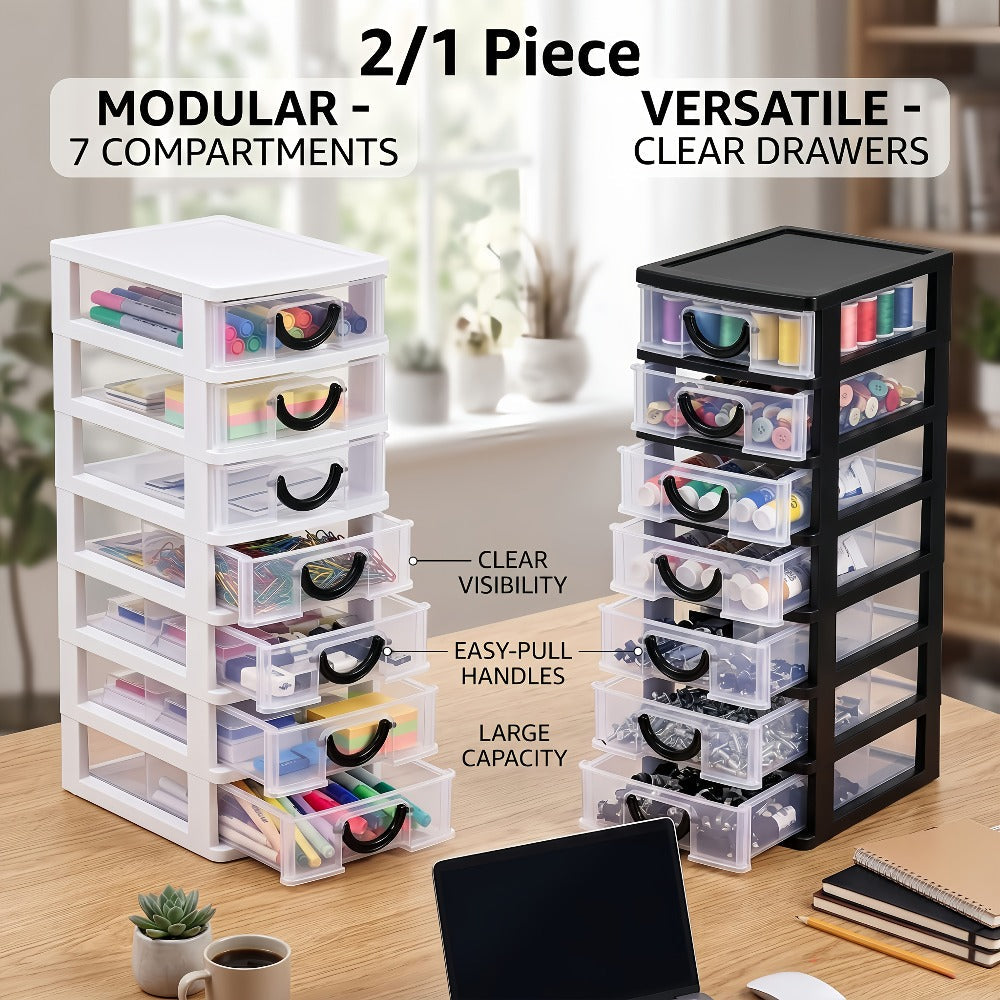 7-Drawer Desktop Organizer Clear Front Drawers Heavy-Duty Plastic Storage Box for Home Office, Jewelry, Craft & Small Parts ¨C Space-Saving Compact Design