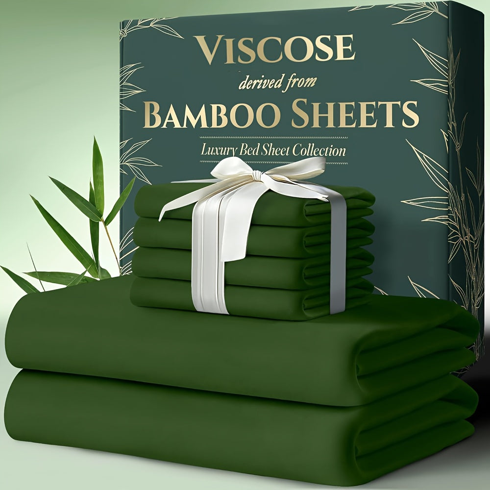 Bamboo Bed Sheet Set Twin Full Queen King - Cooling Soft Deep Pocket Fitted Sheets for Hot Sleepers, Moisture-Wicking Breathable Bedding Set Multiple Colors