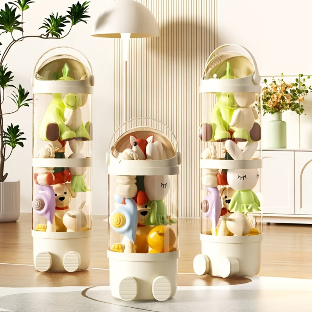 Transparent Toy Storage Bin 4-Layer Cylindrical Organizer for Stuffed Animals Dolls Plush Figurines - Dustproof Clear Display Bucket Easy Assembly for Kids Bedroom Living Room Playroom