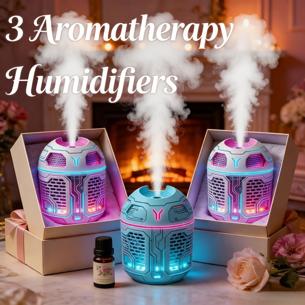 Mini Aromatherapy Humidifier Set of 3 Cool Mist Diffuser with Odor Eliminator No Filter USB Low Voltage for Car Bedroom Dorm Office Desktop Air Freshener Gift for Women Room Decor