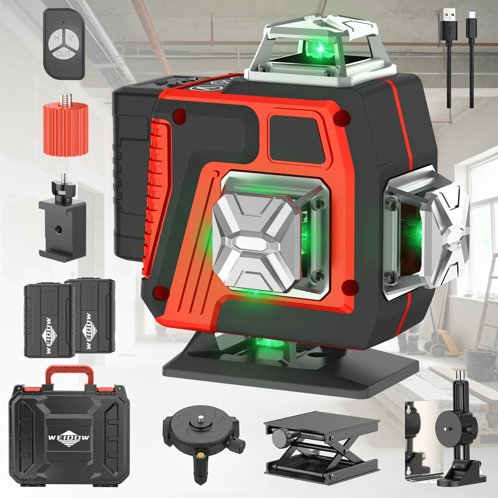 Laser Level 16 Line 4D Green Self-Leveling with Tripod 360 Degree Rotary Cross Line High Precision Auto Leveling Tool Rechargeable Lithium Battery Vertical Horizontal for Tiling Hanging Pictures Construction