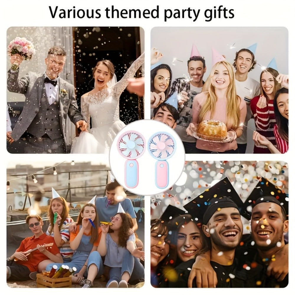 Mini Handheld Fan Bulk 12 Pack | Portable Neck & Wrist Personal Fan, USB Rechargeable, Lightweight Cute Design for Wedding Favors, Festival Party, Travel, Camping & Office Giveaways ¨C Type A & B