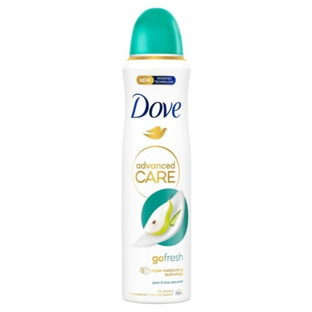 Deodorant Spray for Women 2 Pack ¨C Dove Go Fresh Pear & Aloe Vera 150ml, 48H Fresh Protection, 0% Alcohol, Moisturizing Care, No White Marks, Quick-Dry Aerosol, Long-Lasting Fruity Scent, Daily Use Gym Travel