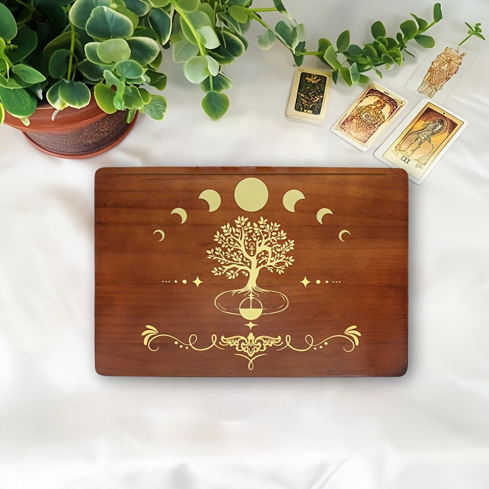 Crystal Display Stand Wooden Divining Table for Meditation Altar Witchcraft Decor - Bohemian Spiritual Tabletop Organizer for Crystals, Tarot Cards & Ritual Accessories, Boho Home Decor