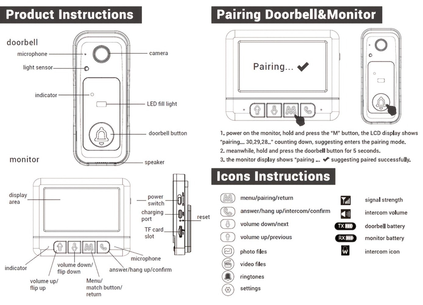 WiFi Video Doorbell with 4.3 Inch Indoor Monitor | Waterproof Night Vision Two-Way Audio Rechargeable Battery | Auto Photo Video Recording Senior Friendly Real-Time Monitoring