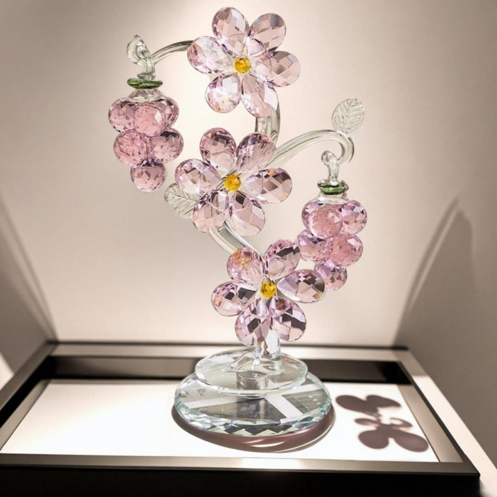 Pink Crystal Tree Statue Ornament - Romantic Crystal Flower Sculpture with Rotatable Base | Elegant Home Decor Gift for Valentine's Day, Wedding, Christmas & Mother's Day | Luxury Crystal Tree Decor