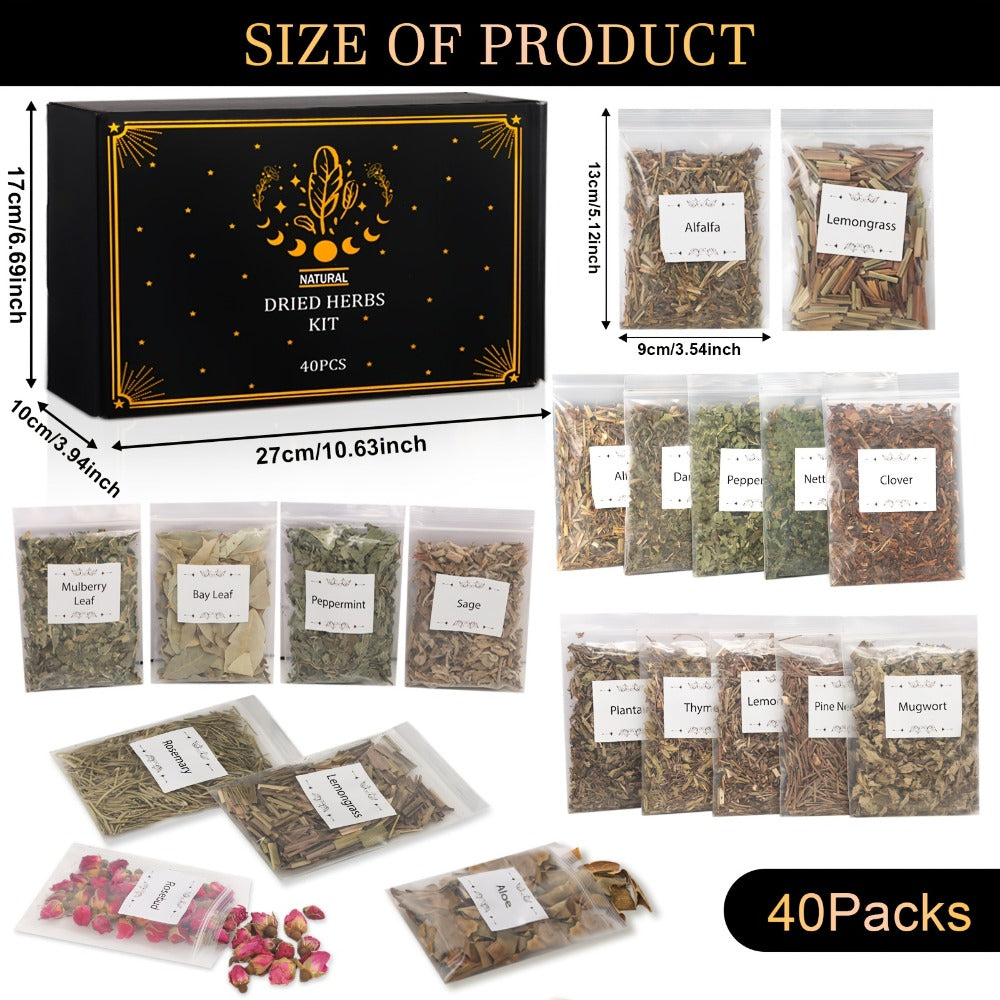 Dried Herbs & Flowers Magic Supplies Kit 40 Pack ¨C Witch Starter Set for Rituals, Spells, Candle & Soap Making, Pagan Altar, Halloween & Christmas Gift, Party Favors, Home Decor