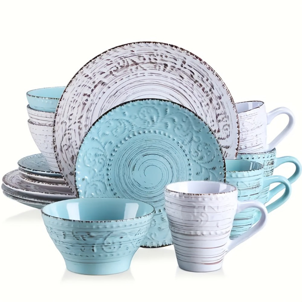 16-Piece Ceramic Dinnerware Set Service for 4 ¨C Stoneware Plates Bowls Mugs Chip Scratch Resistant Dishwasher Microwave Safe Holiday Gift