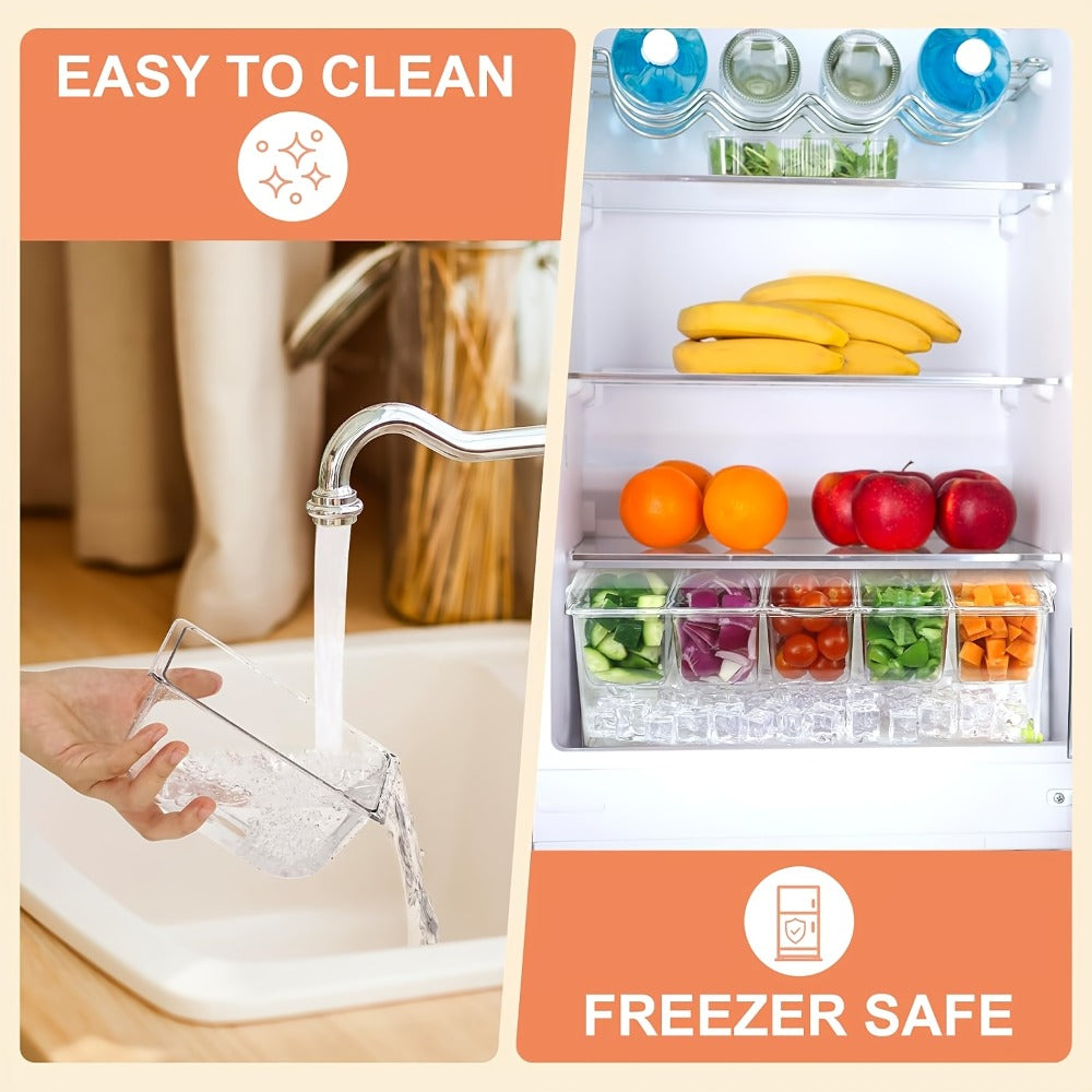 Condiment Caddy with Lid 5 Compartments Clear Serving Tray Bar Fruit Caddy Ice Tray Party Toppings Container Garnish Station