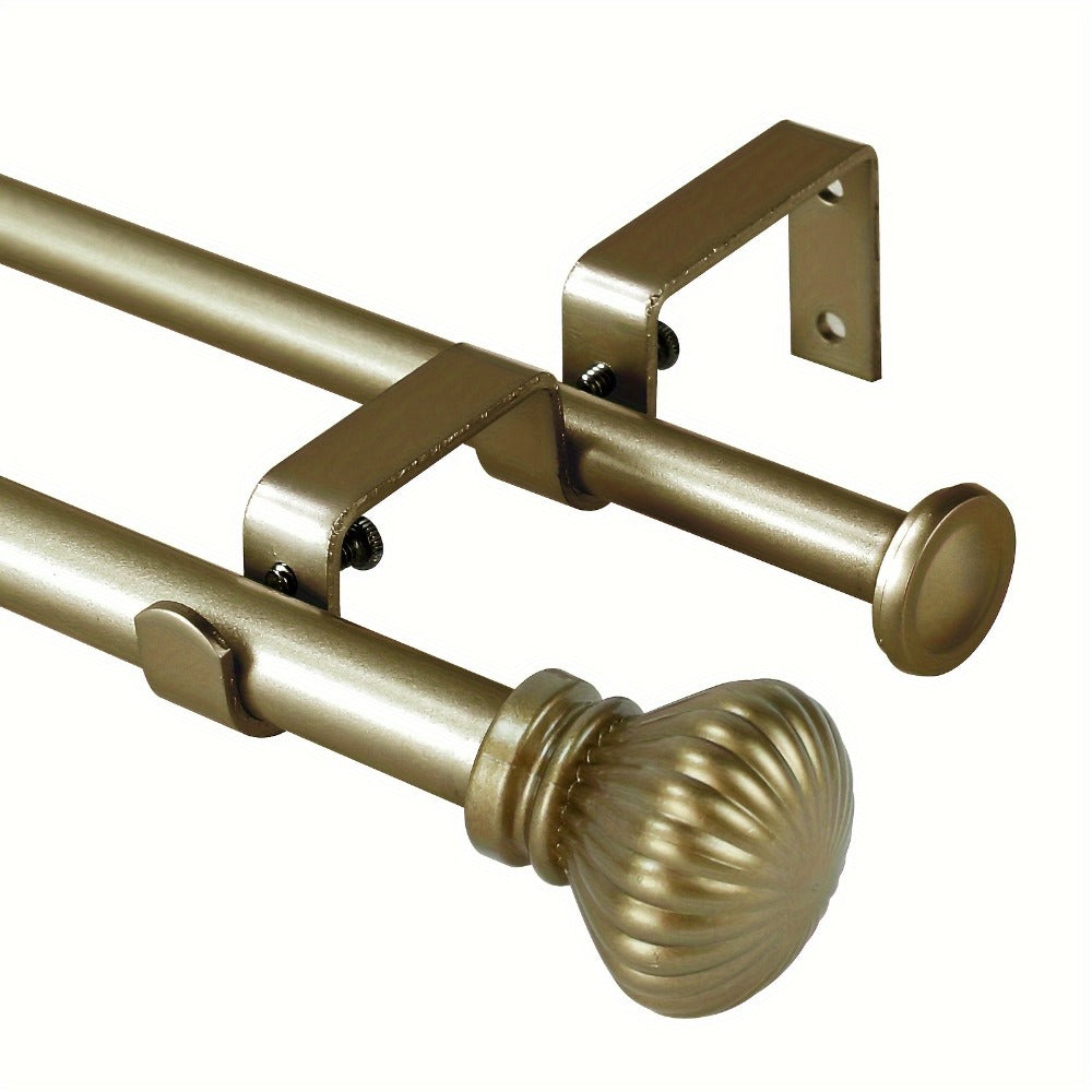 Double Curtain Rod Set Adjustable with Fluted Ball Finials Double Brackets 4 Colors 2 Sizes Window Curtain Hardware