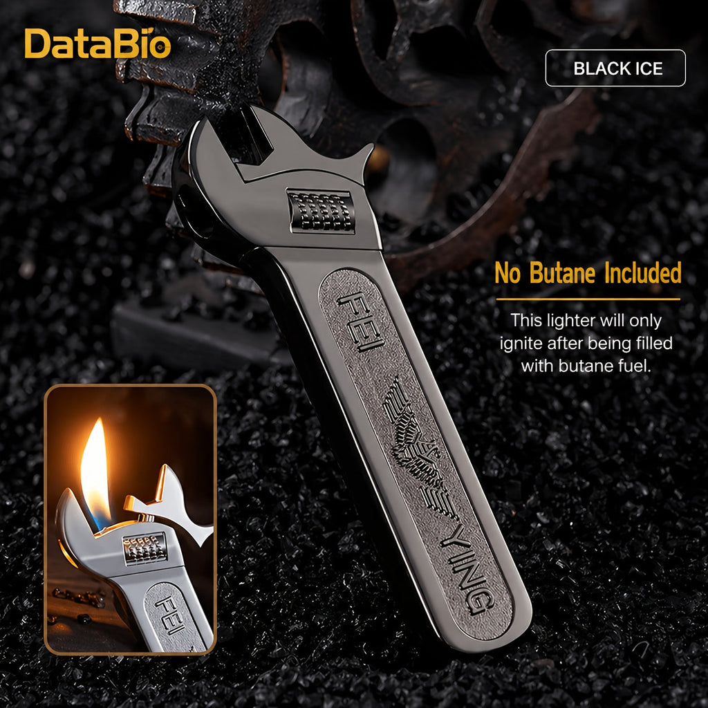 Spanner Shape Novelty Lighter ¨C Refillable Butane Windproof Metal Lighter, Cool Gadget Gift for Men | Father's Day Gift Idea | Bright Chrome & Black | No Butane Included
