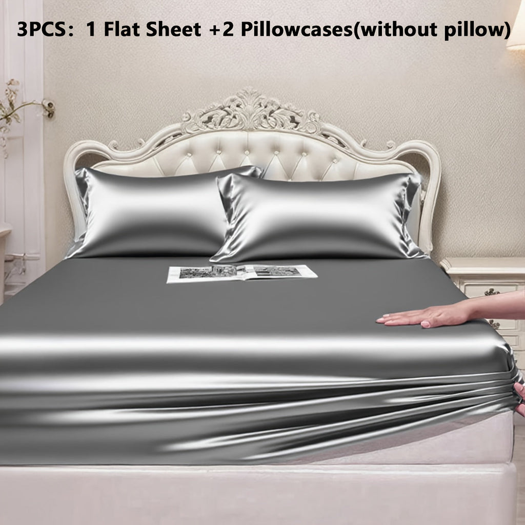 Satin Fitted Sheet Set with Pillowcases ¨C Cooling Smooth Breathable Wrinkle-Resistant Bed Sheets, Machine Washable Ultra Soft for Hot Sleepers, Twin Full Queen King, Multiple Colors