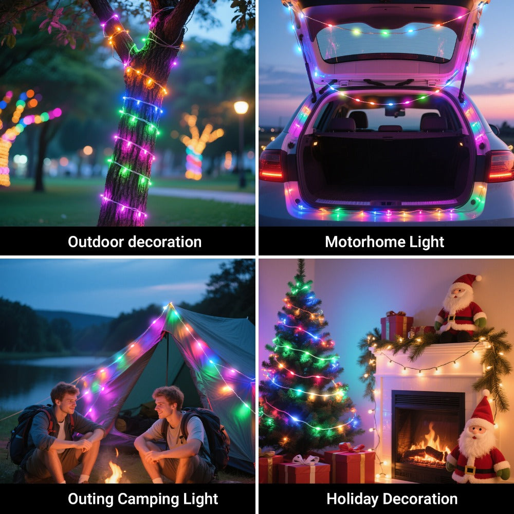 RGB Smart Fairy String Lights with App & Remote Control, Music Sync, IP65 Waterproof, USB Powered Multicolor LED String Lights for Bedroom, Outdoor, Christmas, Party, Wedding Decoration