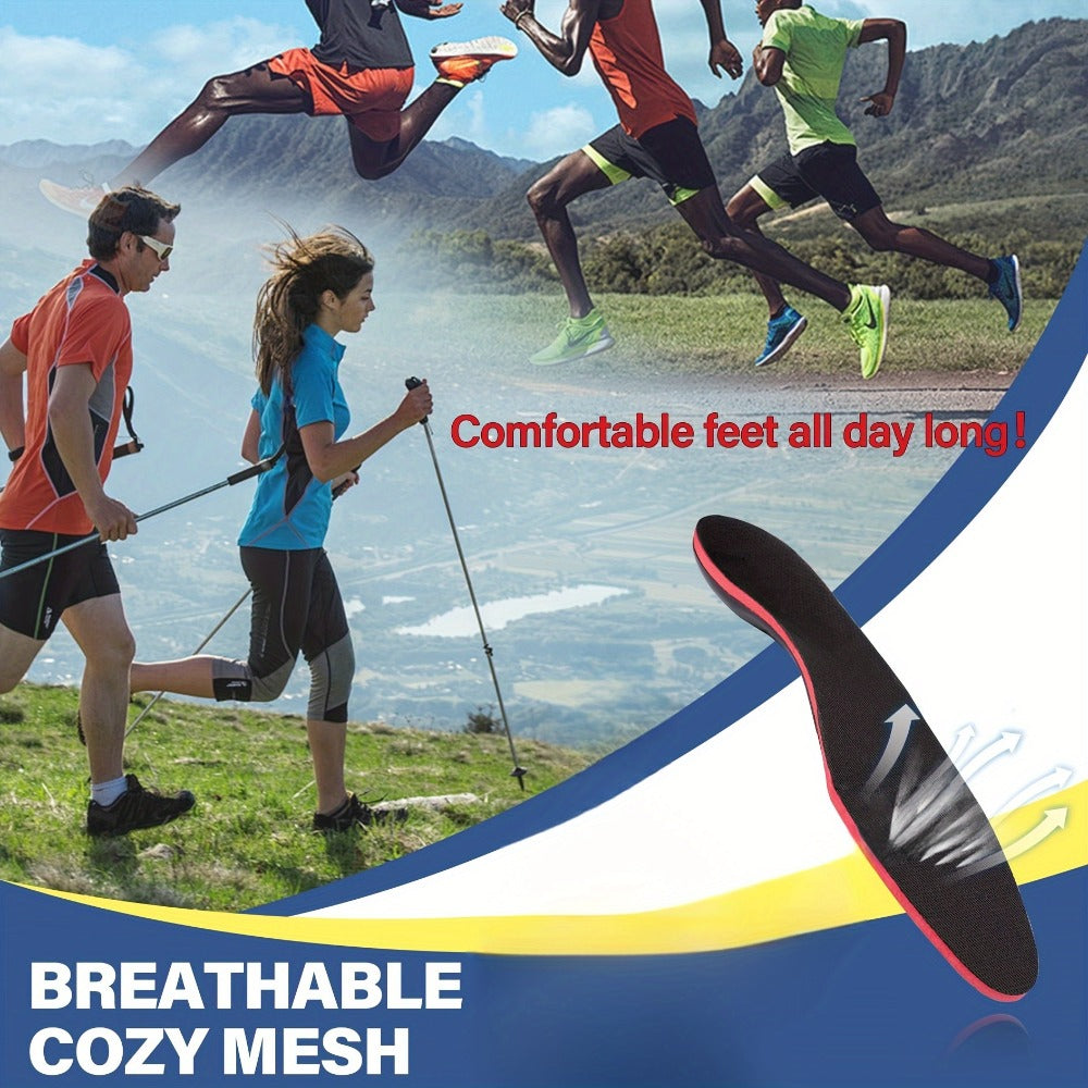 Athletic Insoles EVA Arch Support ¨C Shock Absorbing, 210+ Lbs Load Capacity, Red & Black Design for Running, Hiking, Work Boots & Sneakers