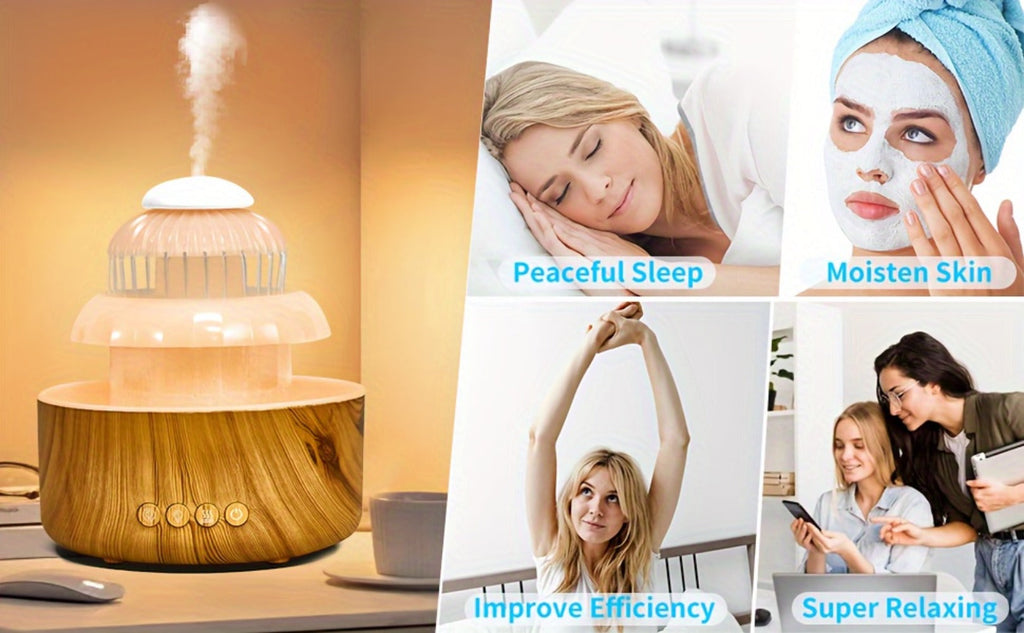 Cool Mist Humidifier with Raining Sound & 8-Color Night Light ¨C 10-Hour Runtime, Essential Oil Diffuser, Air Humidifier for Bedroom, Home & Office, White Noise Sleep Aid, Ambient Mood Light, White
