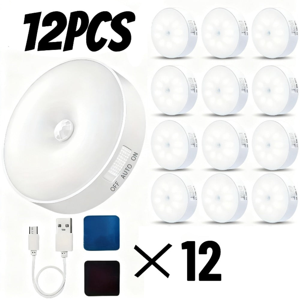 Motion Sensor Night Light 8 LED USB Rechargeable Built-in Battery Eye Protection Wireless Cabinet Light for Stairs Bedroom Closet Garage