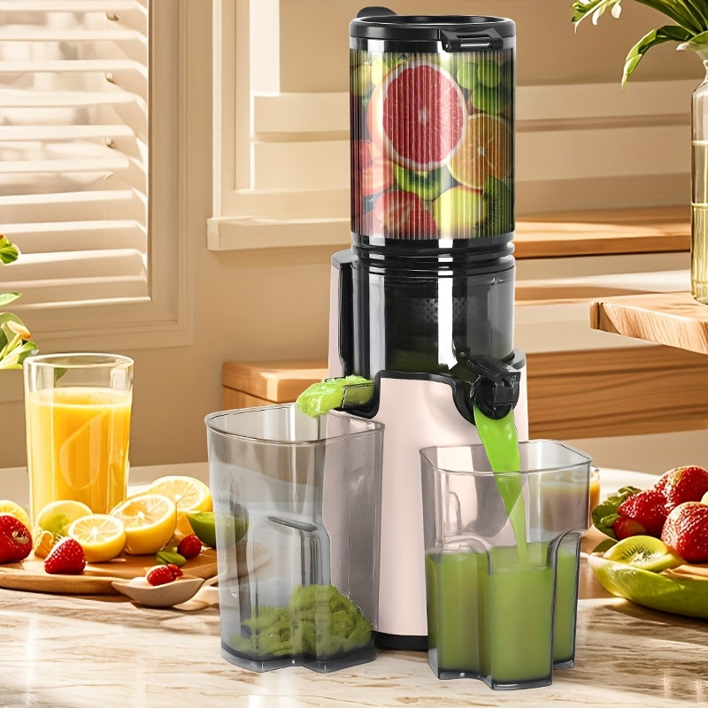 Cold Press Juicer Masticating ¨C 350W Slow Juicer with Wide Feed Chute, 50RPM Fine Grinding, High Juice Yield, Easy to Clean, Safe Bladeless Design for Whole Fruits & Vegetables, Black & Pink